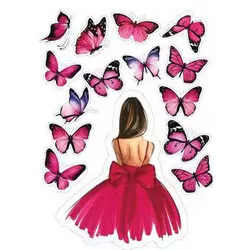 Happy Birthday Butterfly Cake and Cupcake Toppers - Elegant Party and Wedding Decor - 1 pc or set (Red lady set)