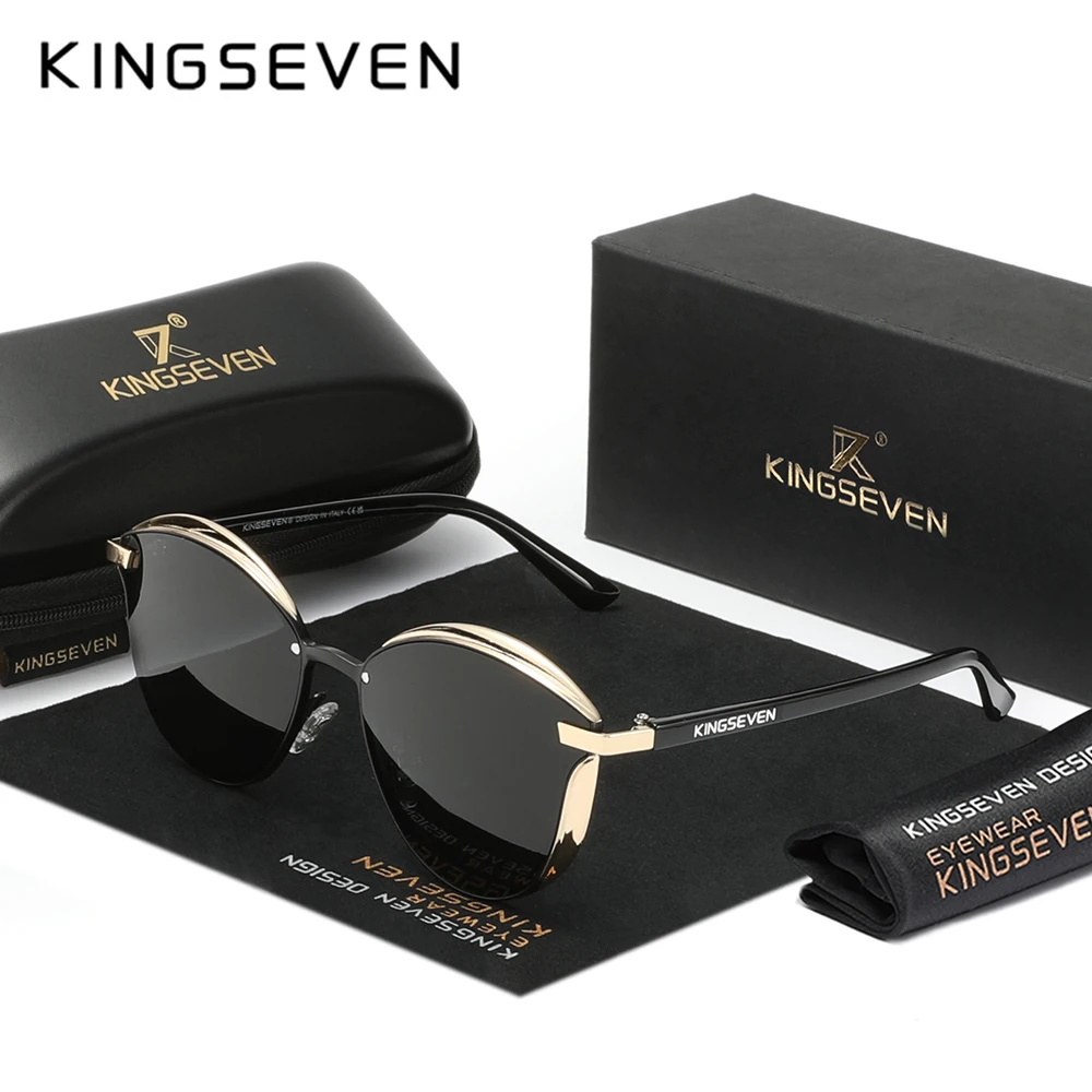 KINGSEVEN Trend Luxus Cat Eye Damen Brille Polarisierte Sonnenbrille UV400 Objektiv für Dame Reise Brillen