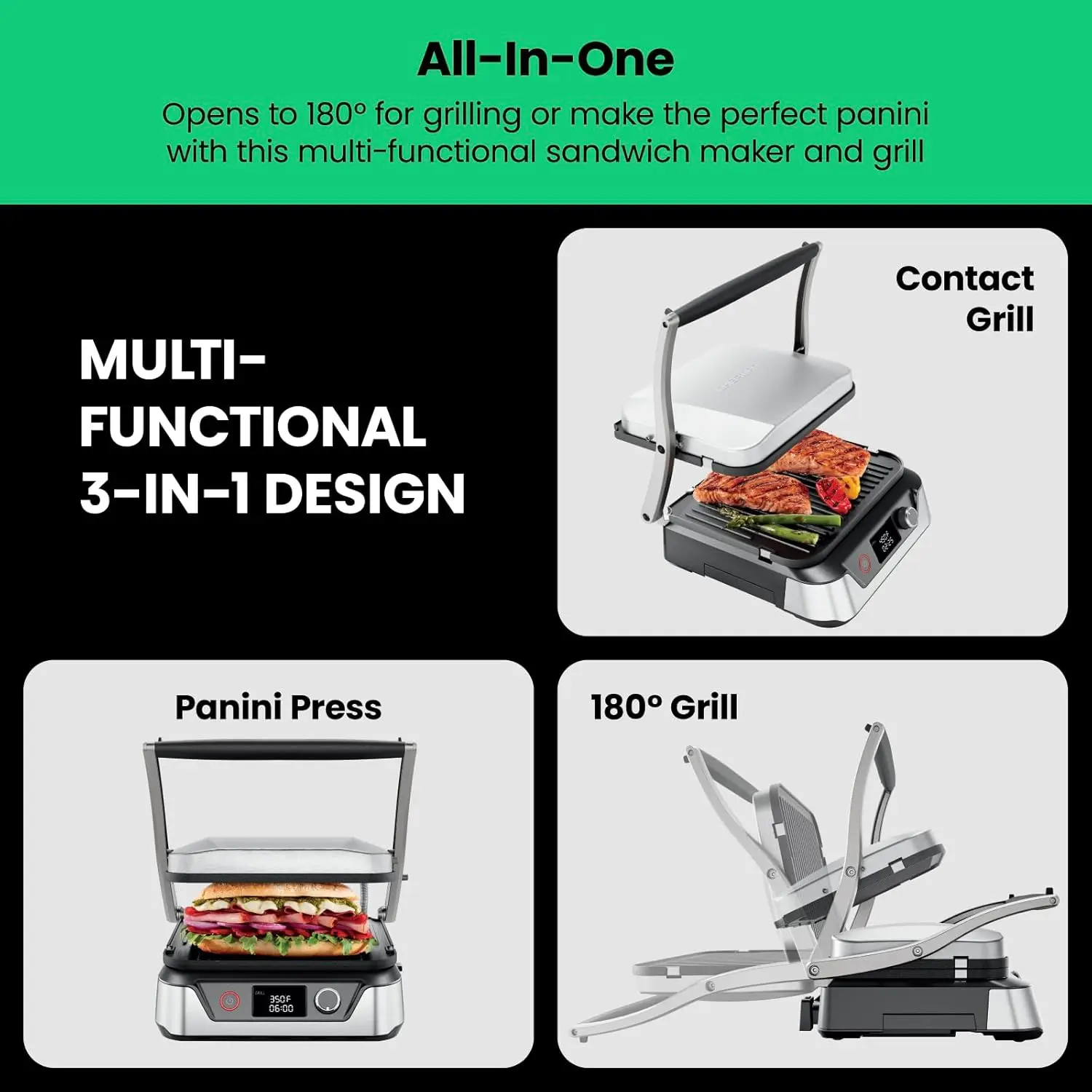 5-in-1 Digital Panini Press Grill Sandwich Maker and Griddle Grill Combo with Removable, Reversible Dishwasher-Safe Gril 3