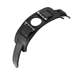 Elegant Leather Cuff Bracelet with Metal Classic Buckle - 38mm 40mm 41mm (Black)