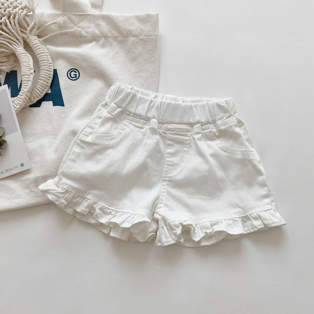 2-8Years Old Baby Girls Denim Shorts New Summer Fashion Elastic Waist Ruffles Hot Pants Korean Style Kids Girl Short Jeans