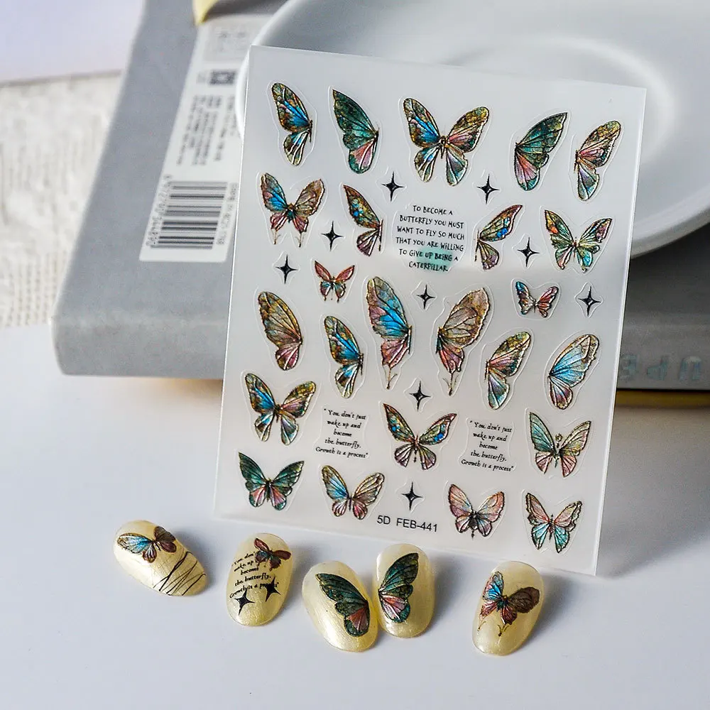 

Gradient Color Butterfly 5D Soft Embossed Reliefs Self Adhesive Nail Art Stickers Baroque Retro Makeup Manicure Decals Wholesale