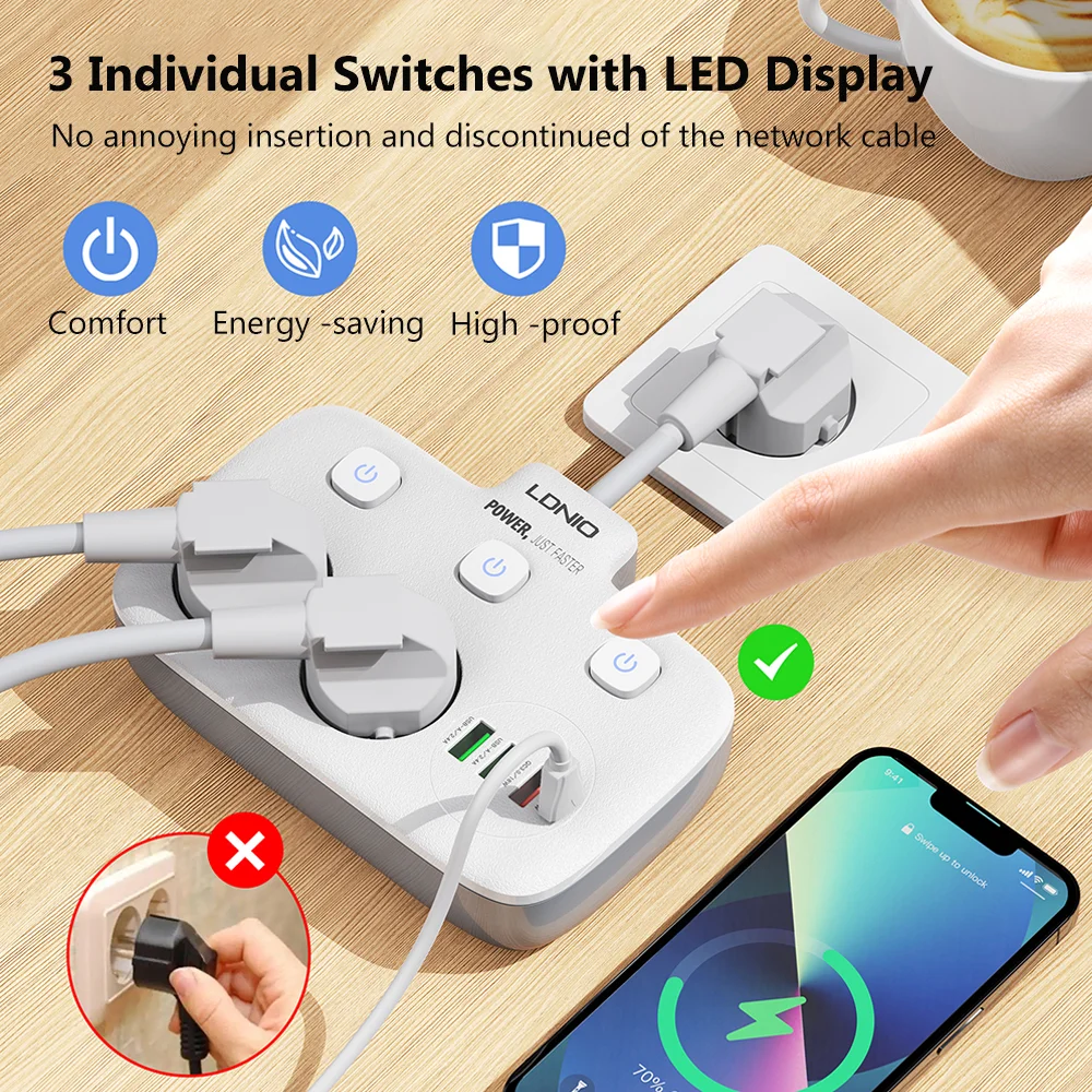 Adaptador Ldnio-power Strip eu Plug Saída Usb Tomada Elétrica com Cabo de Extensão Protetor contra Surge Home Plug Se2435 - Image 2