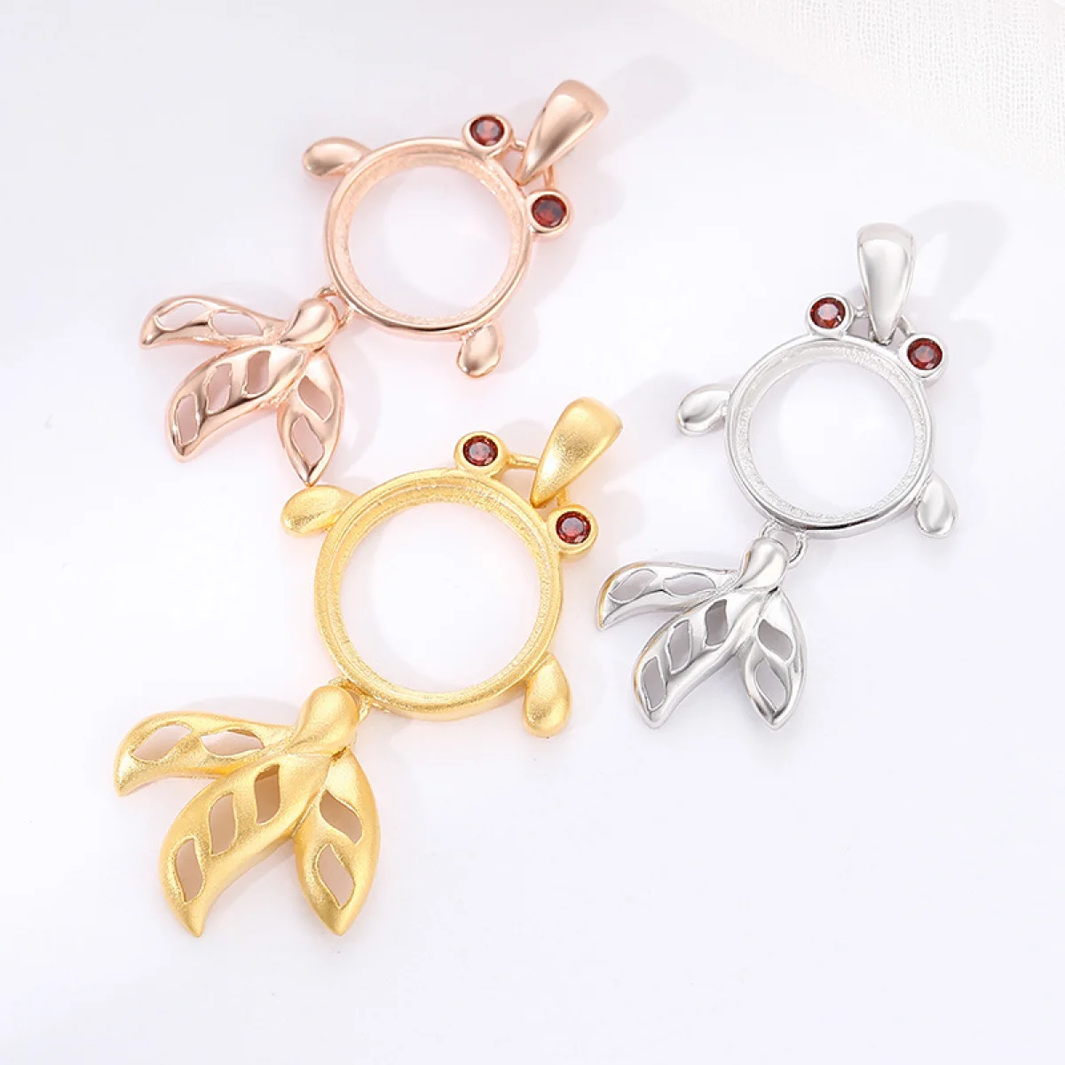 

S925 Sterling Silver Goldfish Shape Pendants Blank Base Fit Settings 6/8/10/12mm Round Cabochon DIY Necklace Jewelry Making