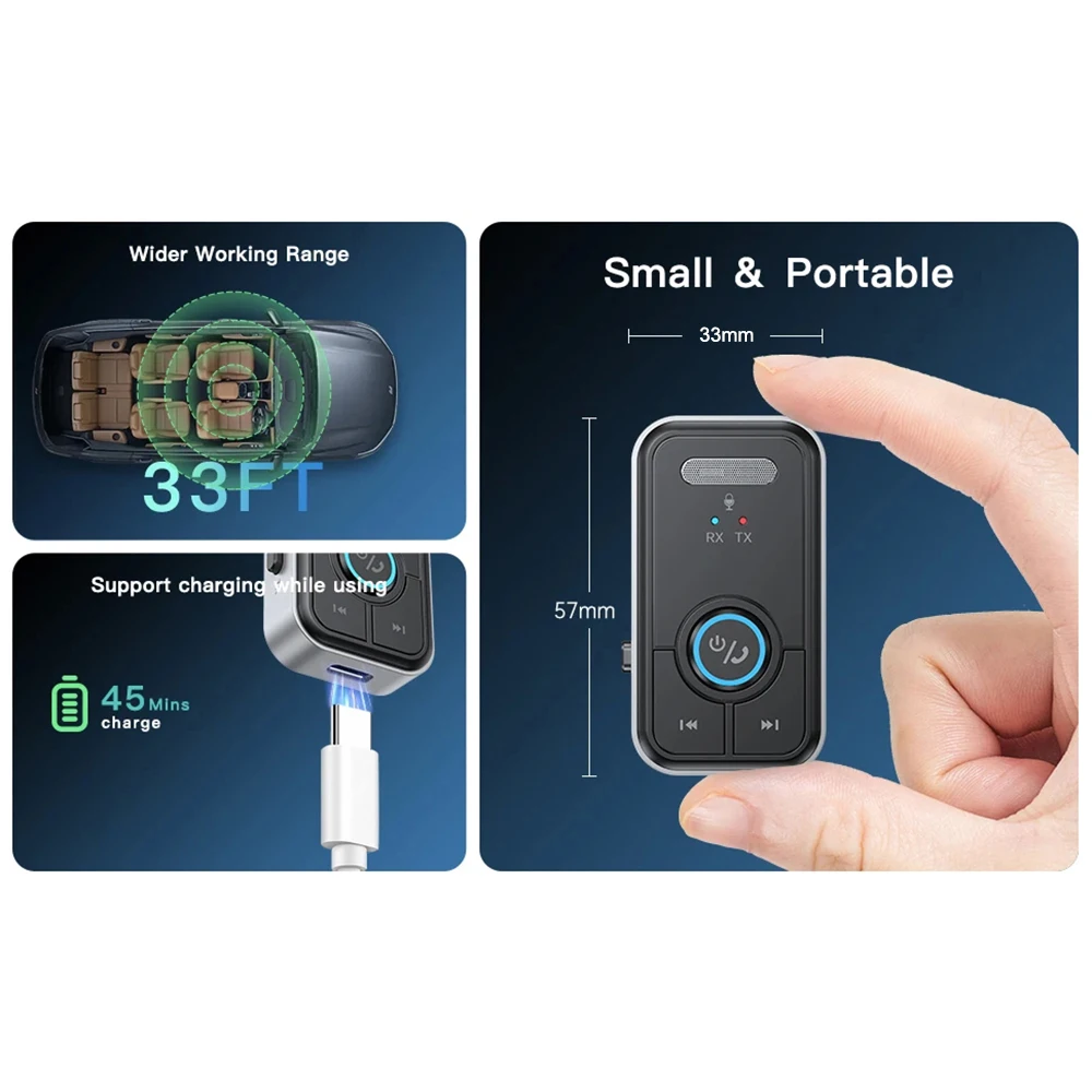 Bluetooth 5.3 Car AUX Audio Adapter Receiver Transmitter 3.5mm Jack AUX Wireless Audio Adapter for Car Earphones TV Speakers