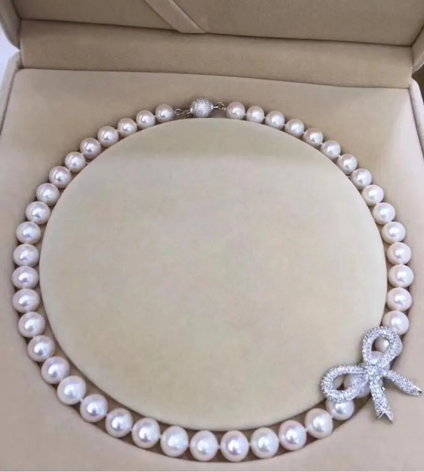 

gorgeous 9-10mm south sea white pearl necklace 18inch 925S