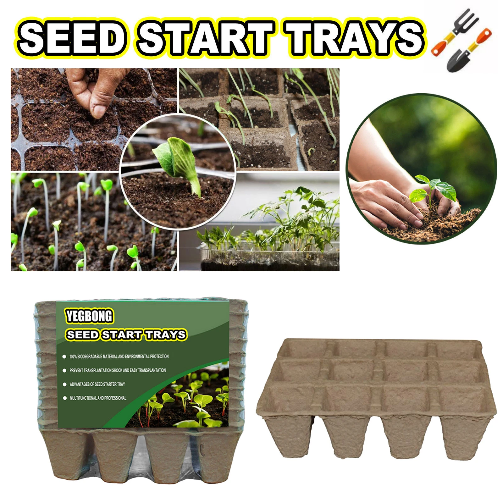 Seed Starter Tray Kit Biodegradable Gardening Germination Seedling Pots