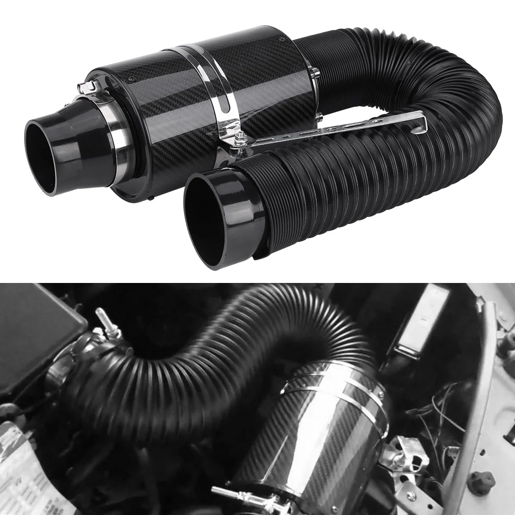 76mm 3" Universal Carbon Fiber Induction Filter Box Cold Intake System Intake Hose Carbon Fiber Filter Box air intake kit
