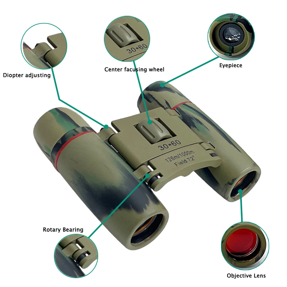 30x60 Professional Telescope Mini Compact Folding Binoculars HD Portable for Child Outdoor Bird Watching Camping Travel Gift