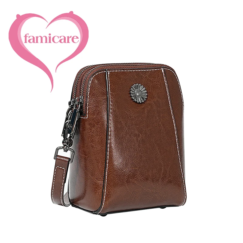 2024 New Women Mini Bag Lady Mobile-phone Cross-body Shoulder Bag Retro Oil Wax cowhide Split Leather Lightweight Messenger