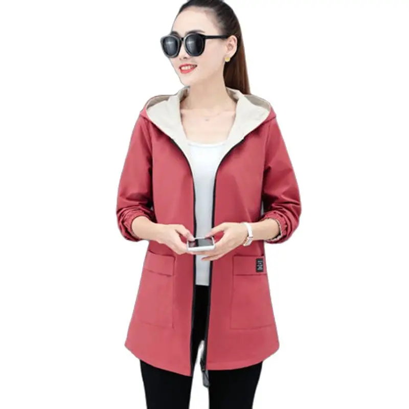 

Two-sided Windbreaker Coats Women's Middle School And Long Section Spring And Autumn New Korean Version Of Loose Hooded Jacket