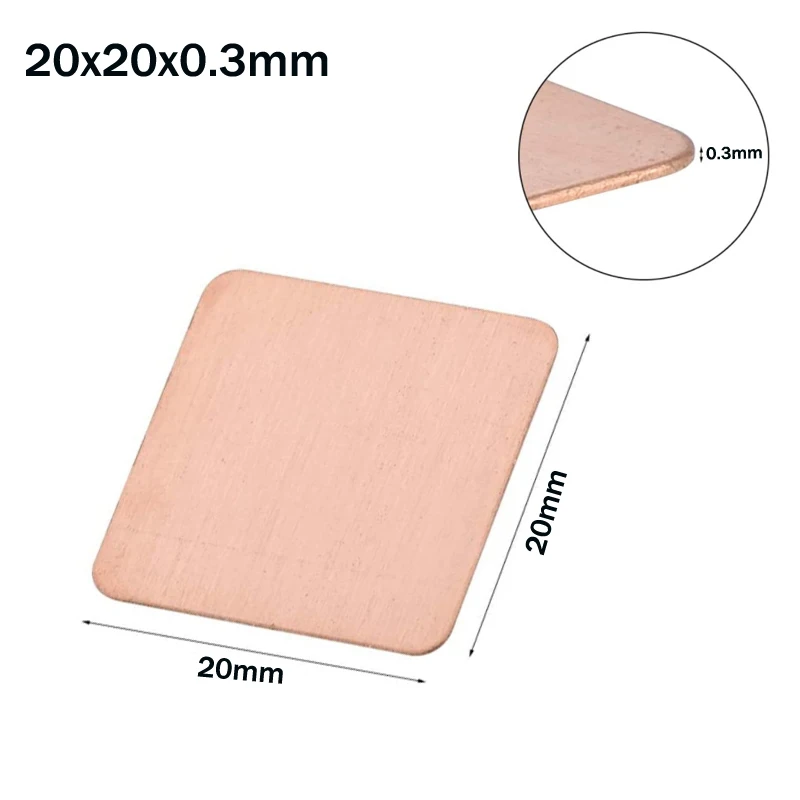 5Pcs  0.3mm-2mm Thickness  Laptop Copper Sheet Plate Strip Shim Thermal Pad Heatsink Sheet For GPU CPU  Chip RAM Cooling