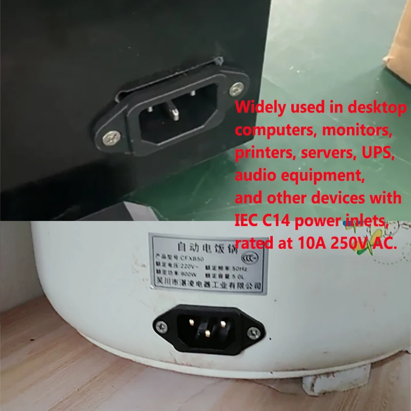 IEC C13 C14 AC 전원 소켓 플러그 3핀 검정색 남성 여성 도킹 재배선 가능 커넥터 (PDU UPS용) 10A 250V 패널 마운트 콘센트