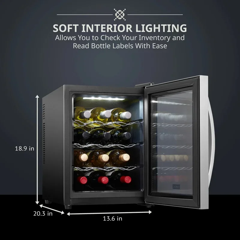 QWThermoelectric Wine Cooler/Chiller-Counter Top Red &White Wine Cellar,Freestanding Refrigerator Smoked Glass Door Quiet Fridge