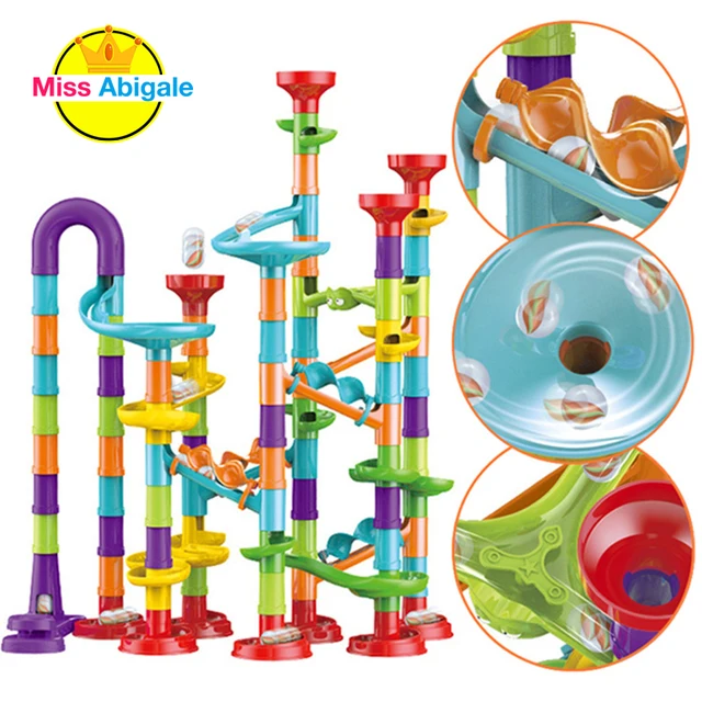 29-142pcs Set DIY Construction Marble Run Race Track Building Blocks Kids 3D Maze Ball Roll Toys Children Christmas Gift 1