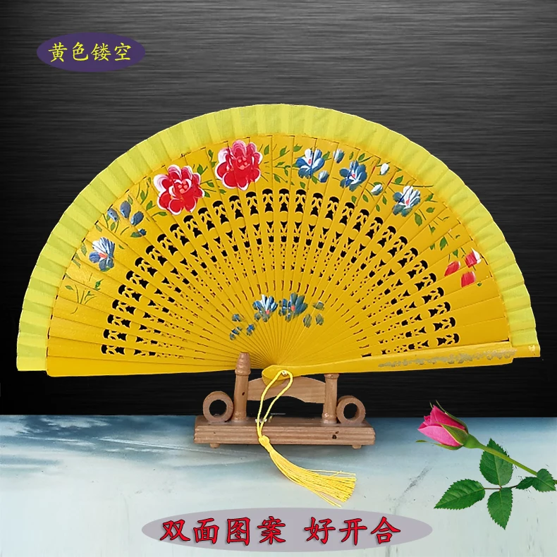 

Yellow Wooden Craft's Fan Dance Fan Stage Performance Model Cheongsam Catwalk Fan Easy to Open and Close Easy to Fold