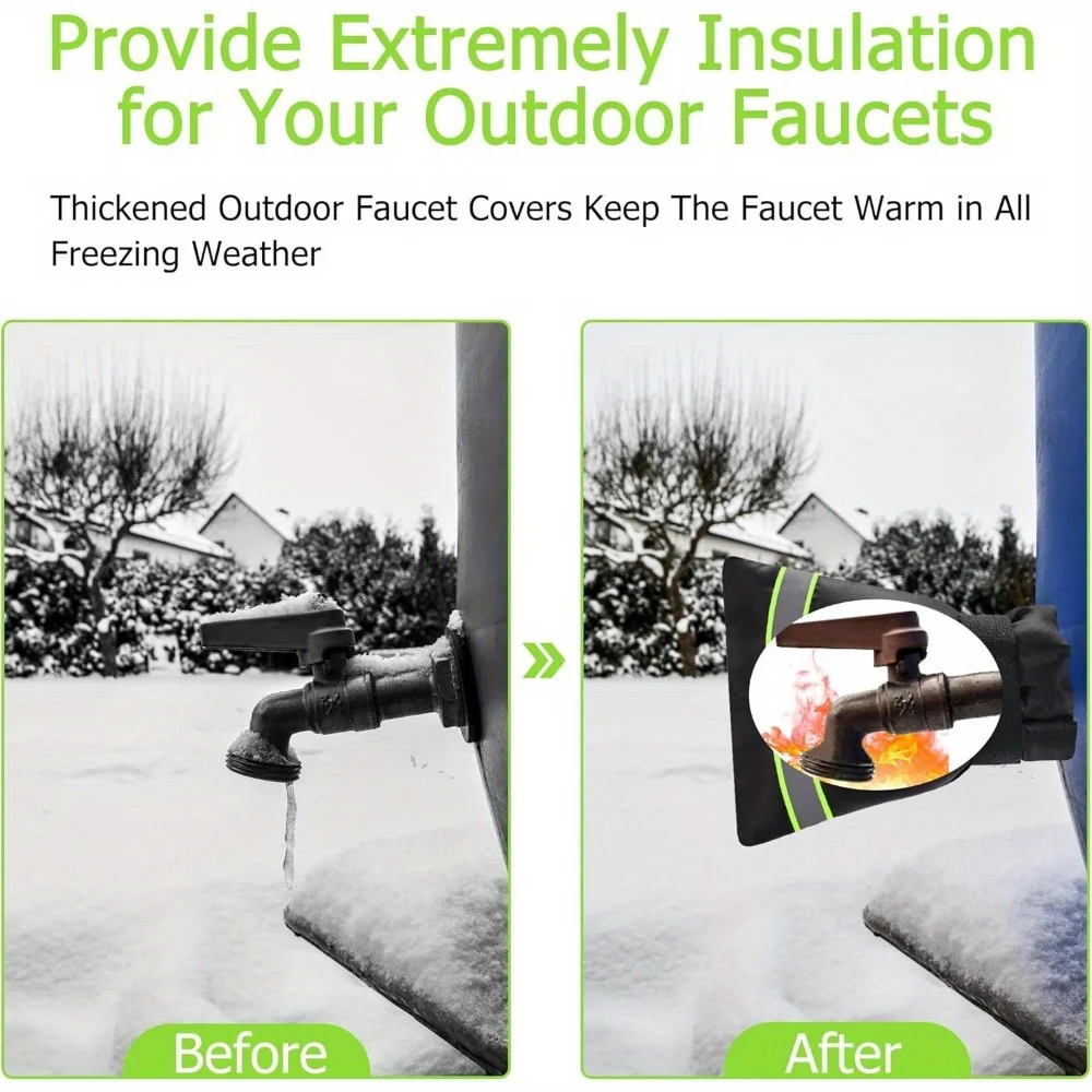 4-pack Outdoor Faucet Covers, Reusable Thick Outdoor Faucet Frost Protection Cover with Green Reflective Strip