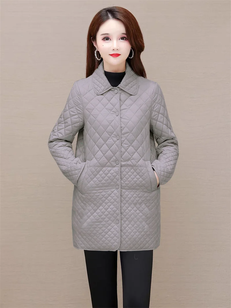 Medium to Long Lightweight Cotton Jacket for Women Autumn Winter Middle-aged Elderly Cotton Jacket for Women Small Cotton Jacket