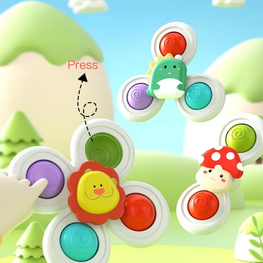 3Pcs Suction Cup Spinning Tops，Novelty Gyro Toys，Suitable For Preschool Boys & Girls , Sensory Bath Play Set,Birthday, Christmas 6