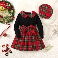 Robe de princesse Cool pour filles de 4 à 7 ans, haut en Patchwork à carreaux, manches longues, avec chapeau, automne et hiver 5