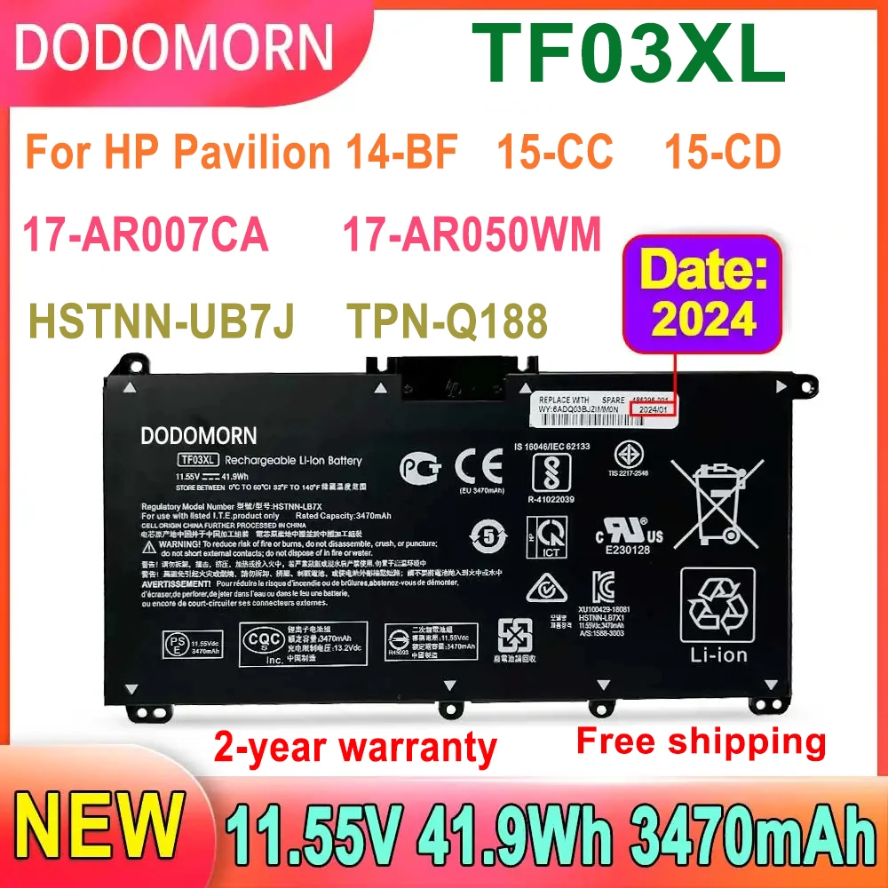 DODOMORN-Bateria do portátil para HP Pavilion, TF03XL,