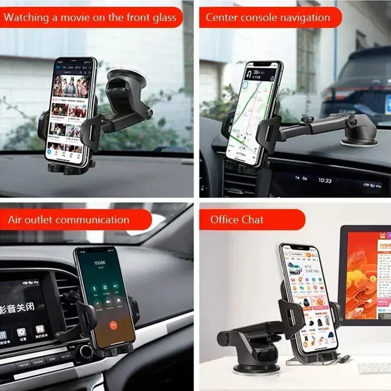 Car Phone Holder Car Dashboard Windshield Phone Holder Suction Cup Hands-Free Car Phone Holder Vent Clip Phone Holder Accessory