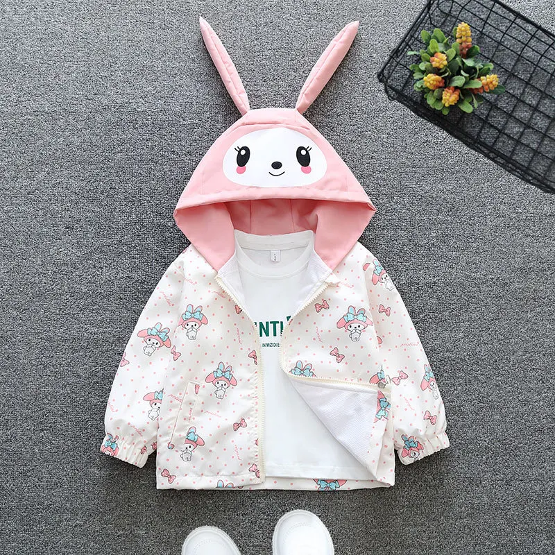 Outdoor Jacket Cartoon Girls Hiking Camping Outerwear Windbreaker Waterproof Hooded Coats Baseball Uniform Coats Zipper Clothing