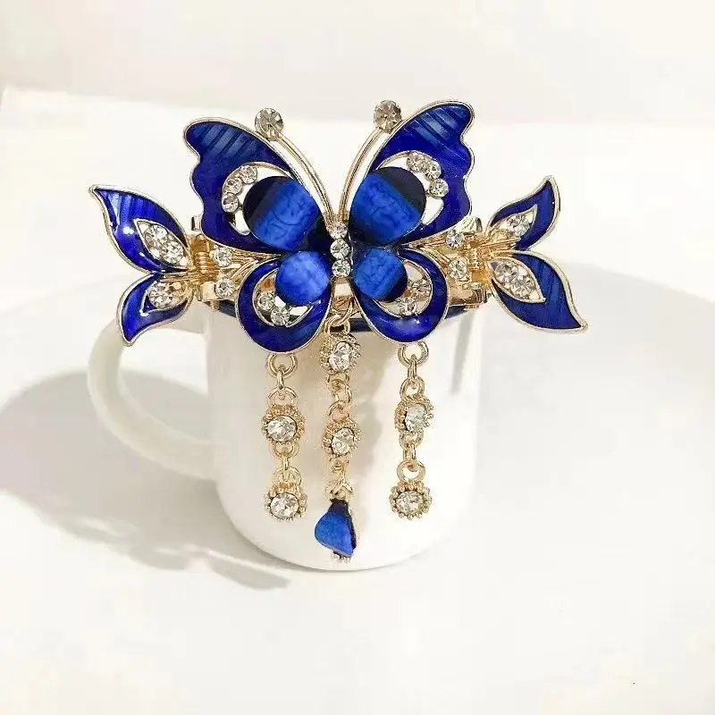 Hair Accessory Hair Clip Jewelry Accessories Hair Headdress Zircon Butterfly Tassel Hairpin For Women Retro Ethnic Style Small Crab Clip