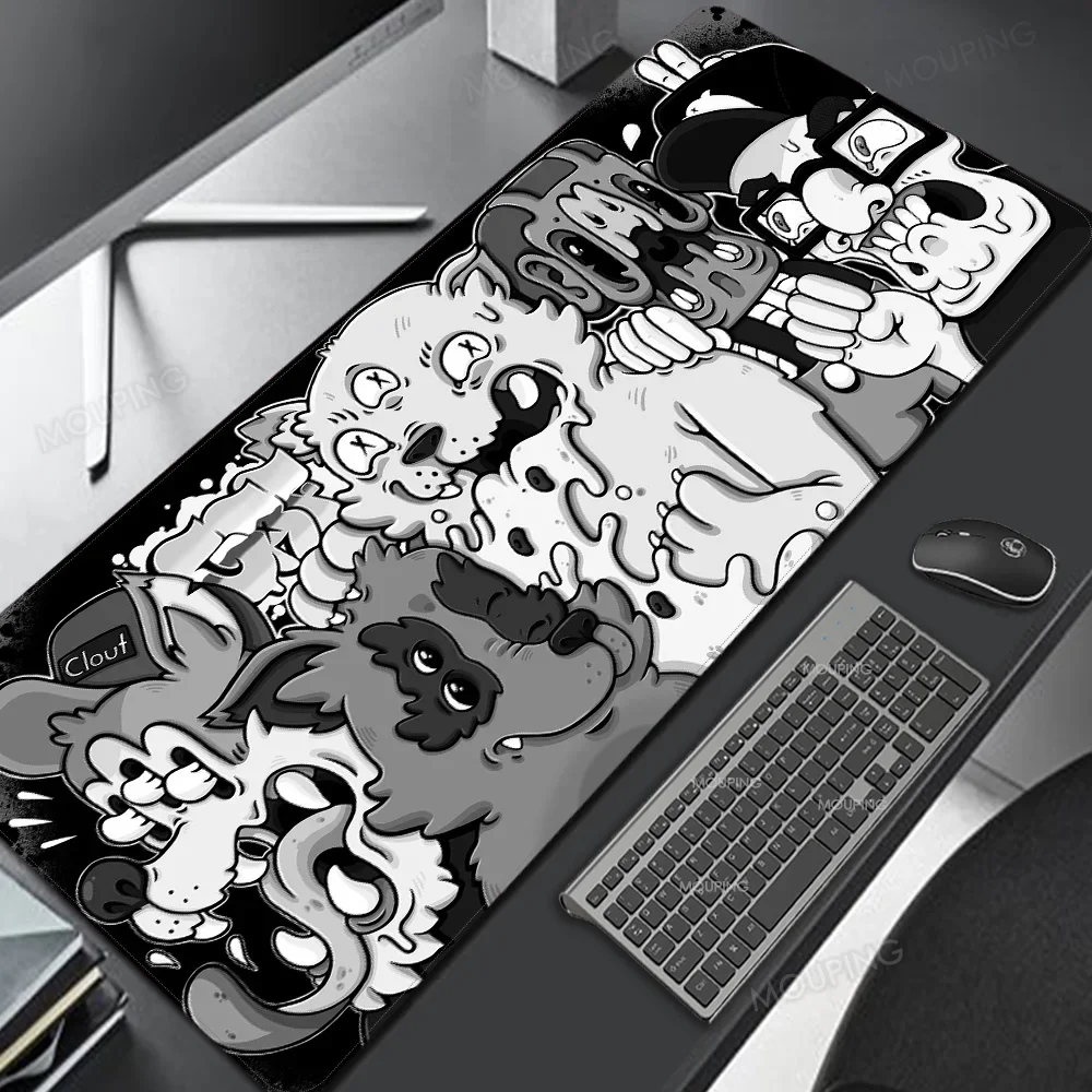 Gaf Deskmat Rubrehose Gaming Mouse Pad Black and White Office Carpet Mousepad Japanese Art Table Gamer Keyboard Computer Desks
