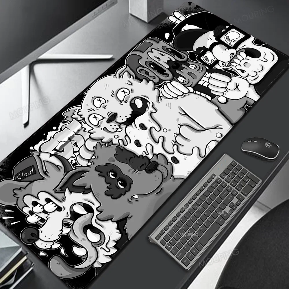 Gamer Gaming Mouse Pad Gamer Desk Carpet Borracha Preto e Branco Mesa de Arte Japonesa Teclado Mesas de Computador Escritório - Imagem 2