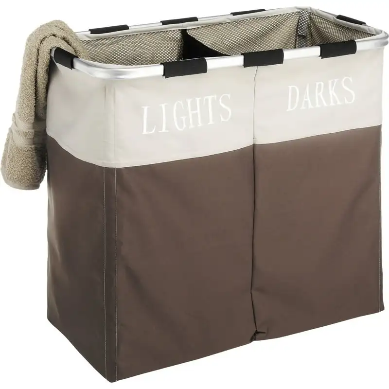 

Polyester Double Laundry Hamper - Lights and Darks Separator - Java - For Adult Use Lavadero de ropa portatil Pet hair remover S