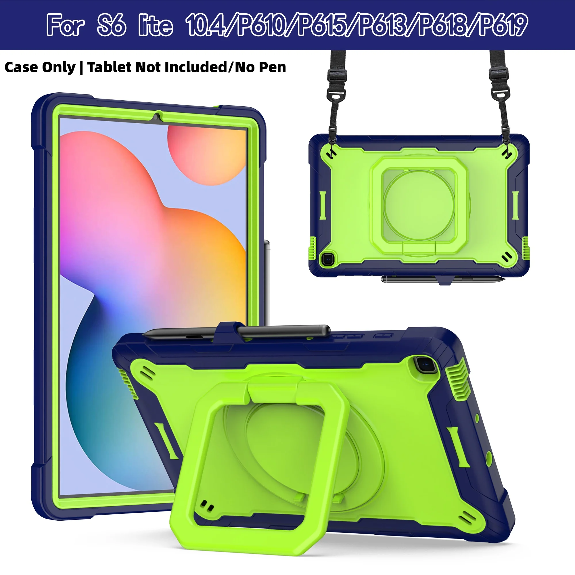 Versatile 360° Rotating Tablet Case with Pen Holder & Shoulder Strap