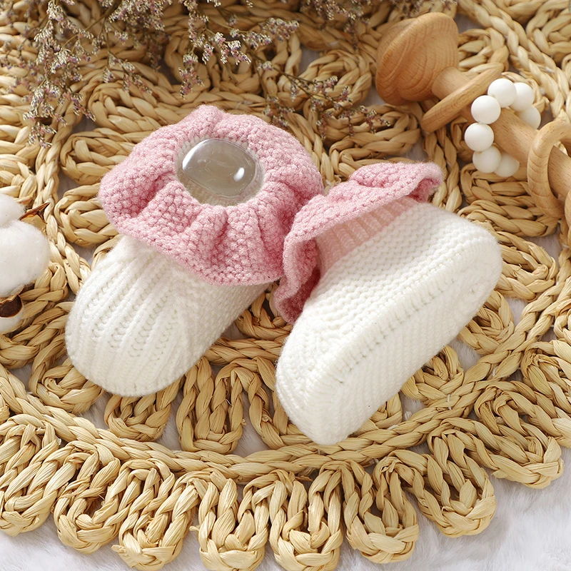 Baby Girl Booties Newborn Baby Shoes Knitted Boy Girl 0-18M Fashion Patchwork Ruffles Bed Walk Warm Shallow Autumn