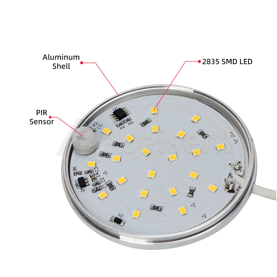PIR 바디 센서 스위치 LED 캐비닛 라이트 DC 12V 5W 구멍 없음 절단 자기 마운트 천장 조명 천장 스트립 2M 커넥터 케이블