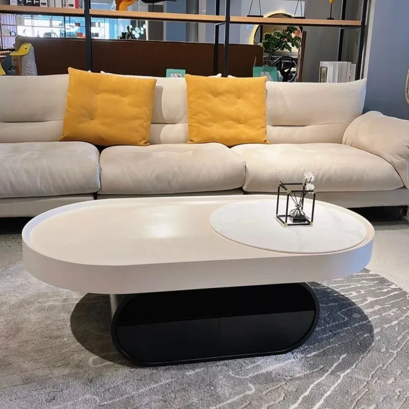 

Nordic simple cream style oval coffee table, TV cabinet, rock slab, designer light luxury, small apartment storage drawer