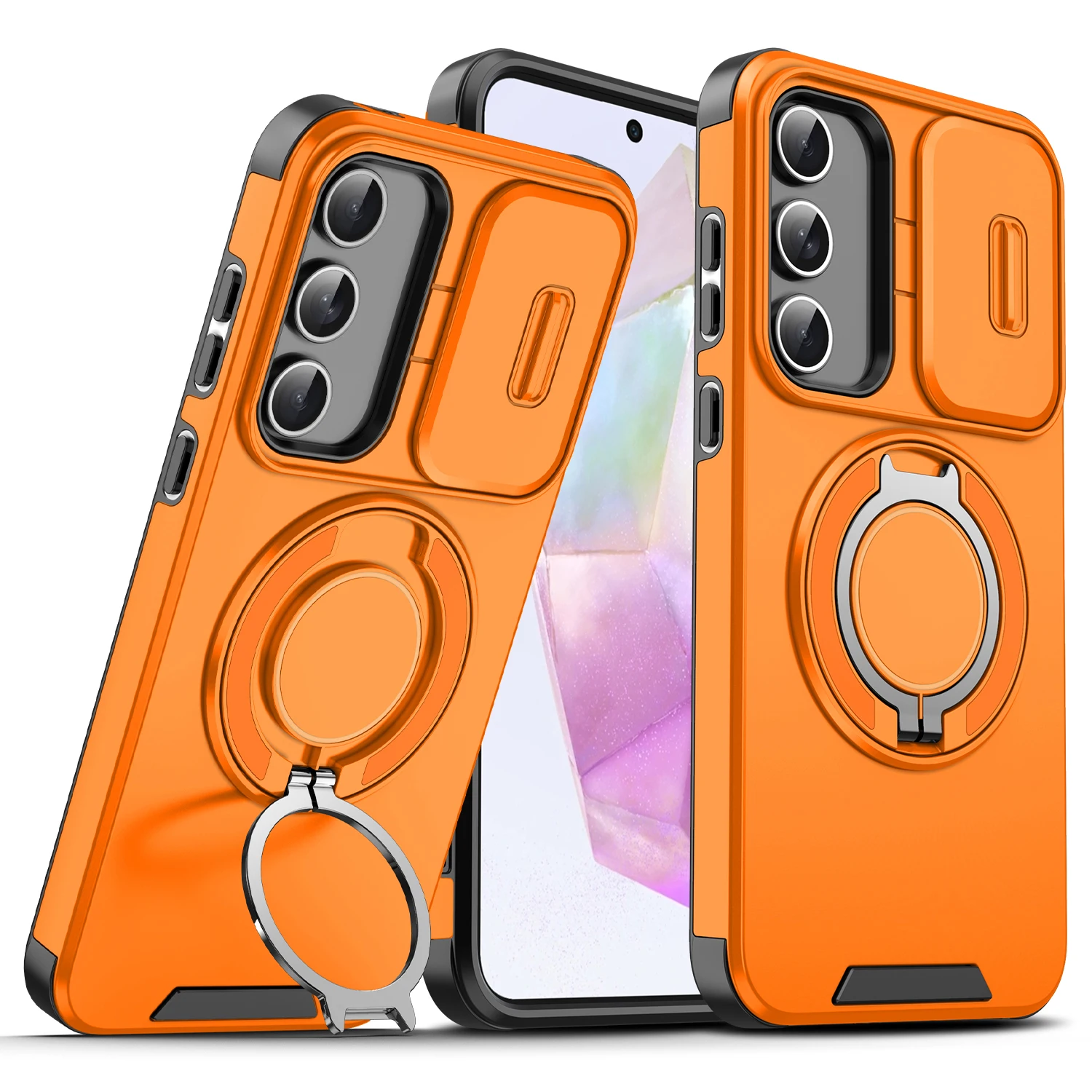 Magnetic Ring Armor Slide Camera Lens Case with Magsafe Wireless Charging Compatibility
