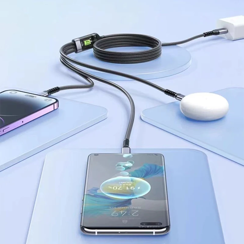 Fast Charging Cable 8pcs 100W 3 In 1 1.2m/4ft Nylon Braided Type-C Micro USB Multi Port Multiple Charging Wire