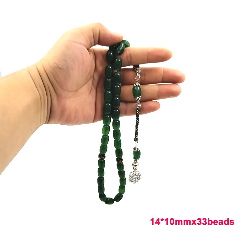 مسبحة-حجر العقيق الأخضر الطبيعي ، على شكل اسطوانة...