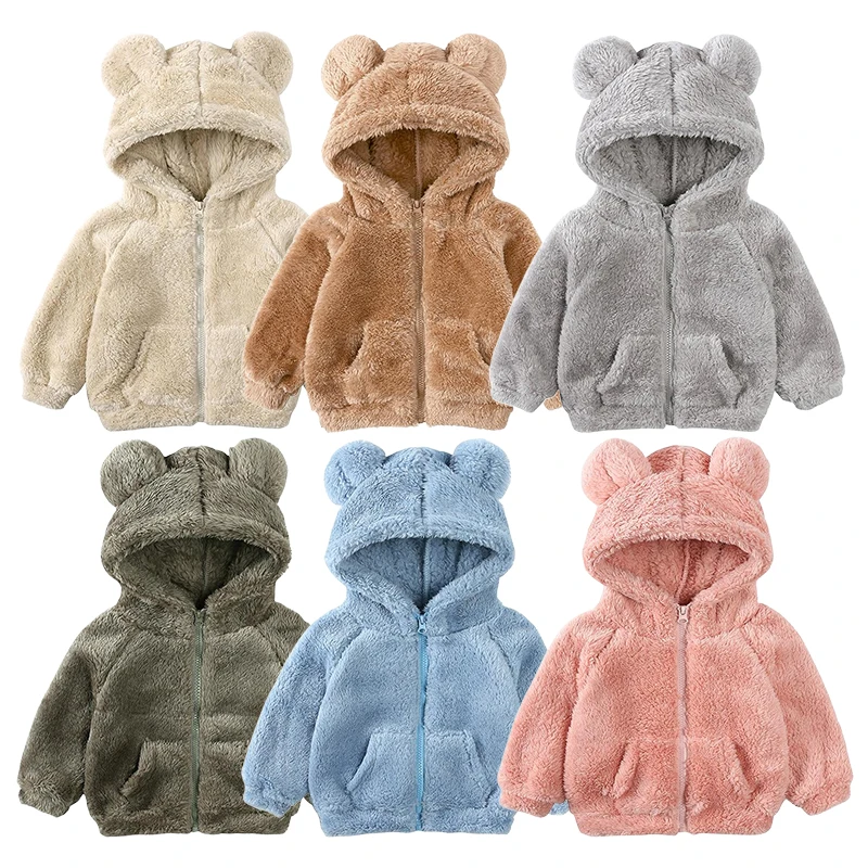 Baby Winter Coat Soft Plush Thickened Jacket for Boy Girl Cartton Bear Ear Hooded Coats Lamb Fleece Children Clothing Sweatshirt