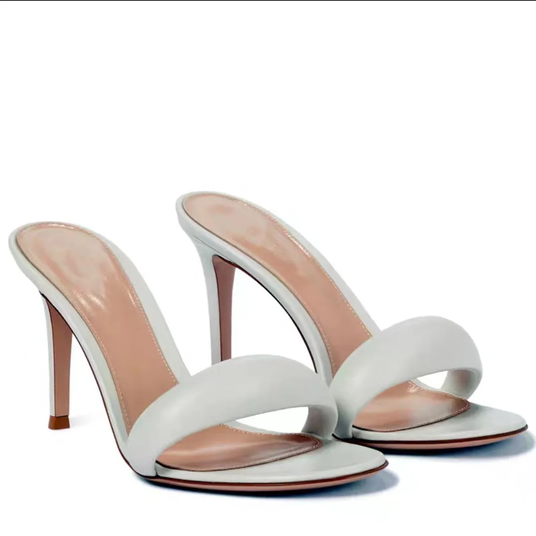 New Round Toe High Heels for Foreign Trade European and American Foreign Trade Large Size Slim Heels One Line Slippers for Women