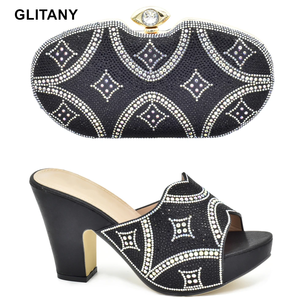 

Italian Shoe and Bag Set Designer High Heels Women Rhinestone Women Party Pumps with Purse Italian Shoes and Bags Matching Set