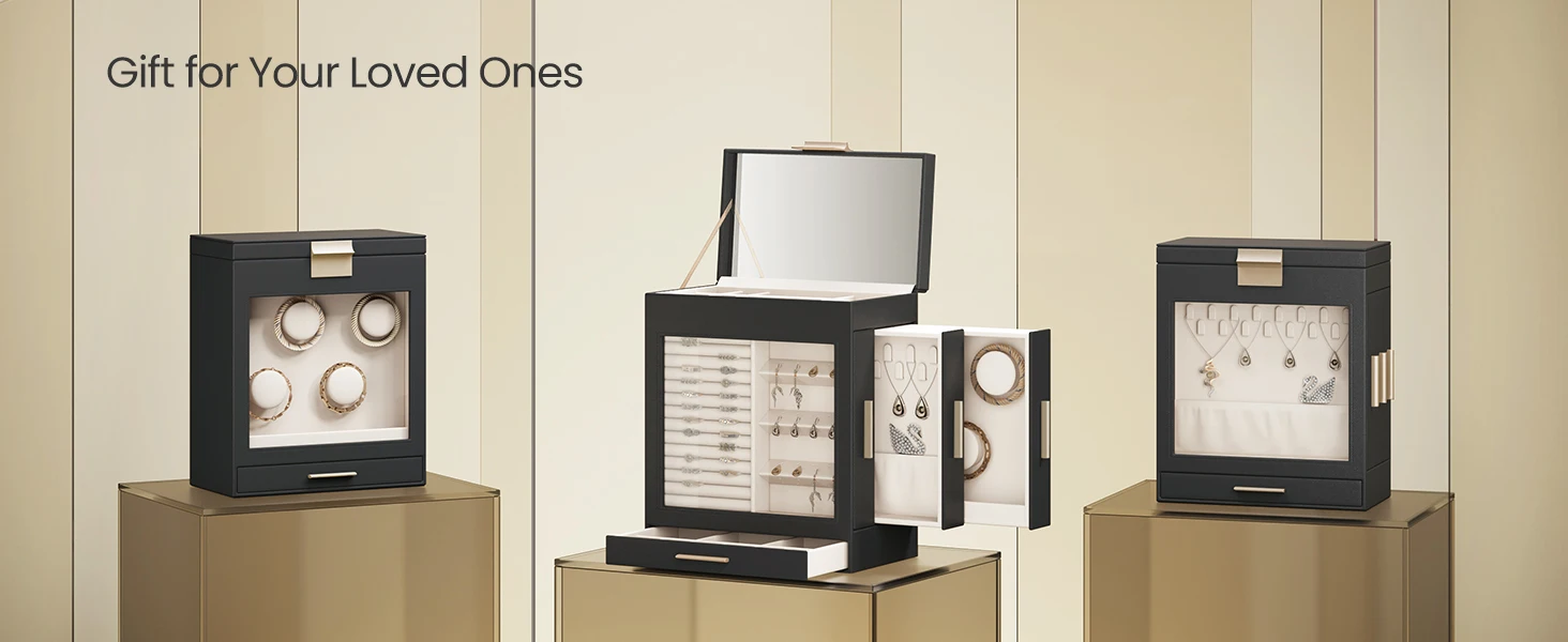 5-Layer Jewelry Organizer Box with Glass Window – Features 3 Side Drawers, Large Mirror... - SKU JGB17312 - UGI Packaging