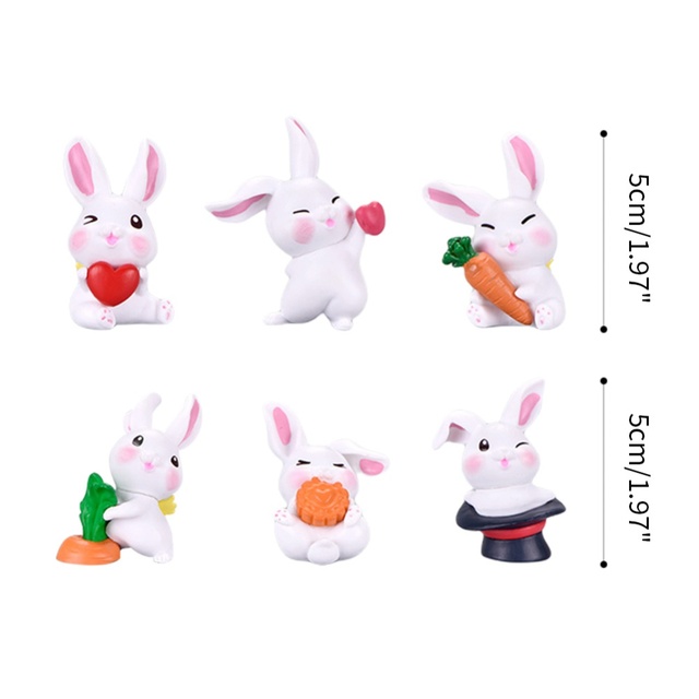 set Cartoon Rabbit Animal Figurine Dollhouse Miniature Fairy Home Garden Decoration Mold Easter Desktop Craft