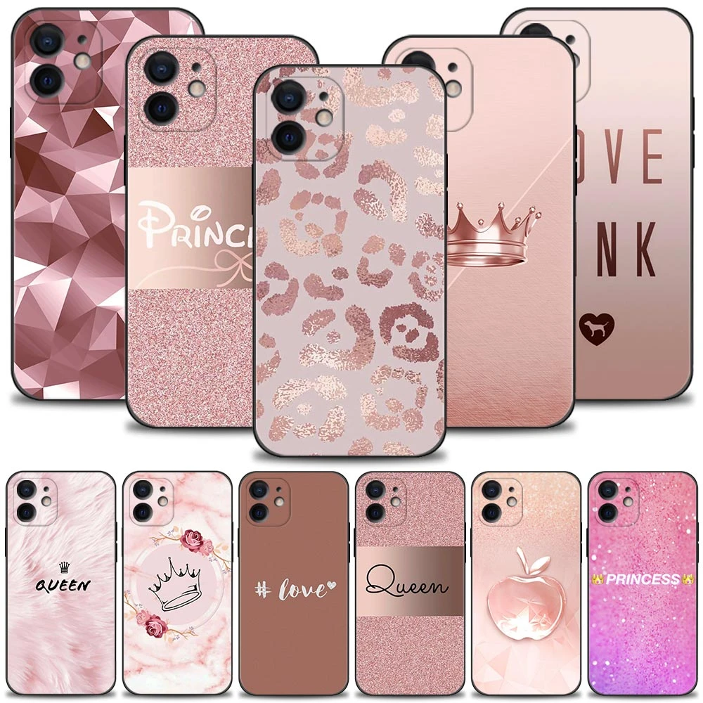 Rose Gold Pink Princess Queen Phone Case For Iphone 13 12 11 Pro Max Xs Max Xr X 7 8 Plus 12 Mini 6s 5s Se Silicone Cover Mobile Phone Cases Covers Aliexpress