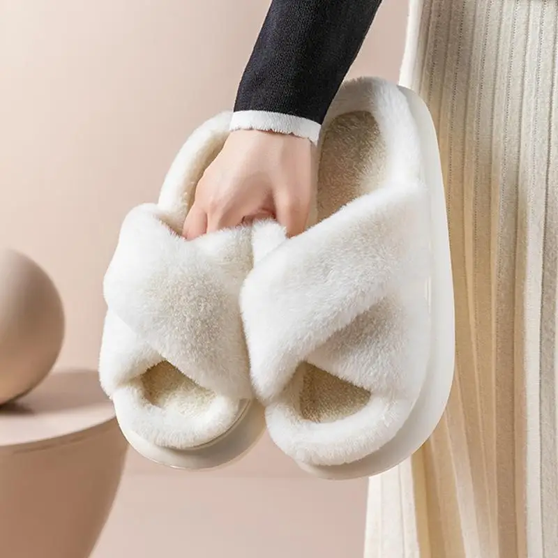 Fluffy Slippers Women House Flats Fashion Designer Winter Shoes Ladies Indoor Casual Plush Platform Footwear Elegant Large Size