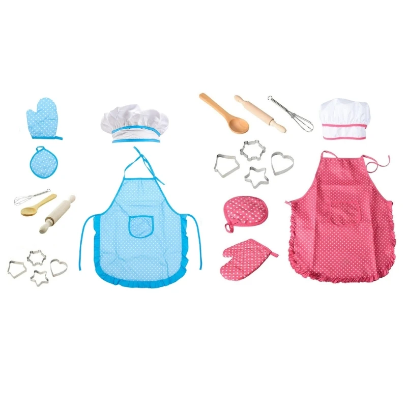 

11Pcs Apron for Little Girls Kids Cooking Baking Set Chef Hat Mitt & Utensil for Toddler Dress Up Chef Costume Role for