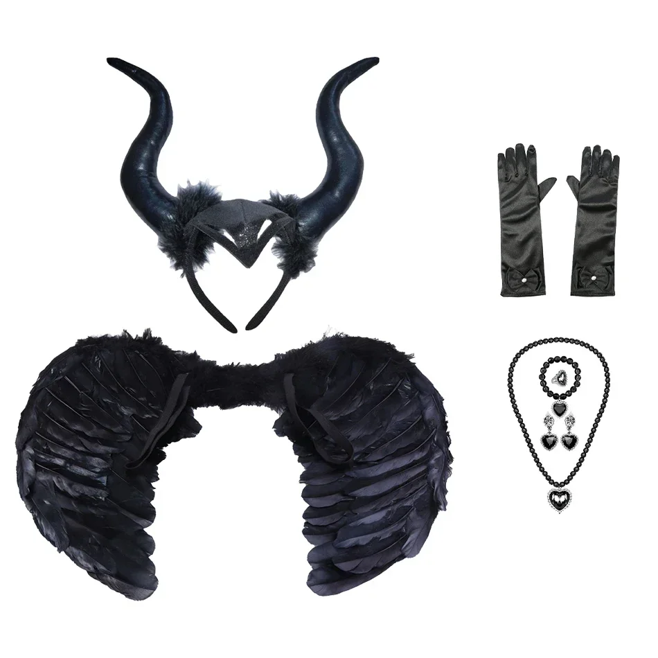 Vintage Wings Black Angel Costume Witch Devil Horns Hair Hoop Set Decorations Feather Black Swan Cosplay Halooween Accessories hair accessories cosplay accessories