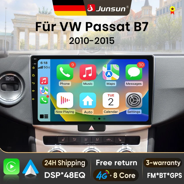 Autoradio Android 15 10 pouces Junsun pour VW Passat B6 B7 CC 2010-2015, sans fil, compatible Apple CarPlay, écran tactile IPS, lecteur multimédia vidéo, système intelligent automobile, autoradio 2 Din, GPS, navigation, BT, 4G, WIFI, FM, AM, DSP, RDS, SWC, DAB 1