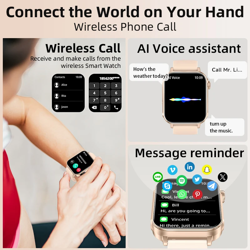 LIGE New Type-C Wireless Charging Smart Watch Men Women Sports Health Monitoring BT Call Waterproof Flashlight Smartwatch Ladies