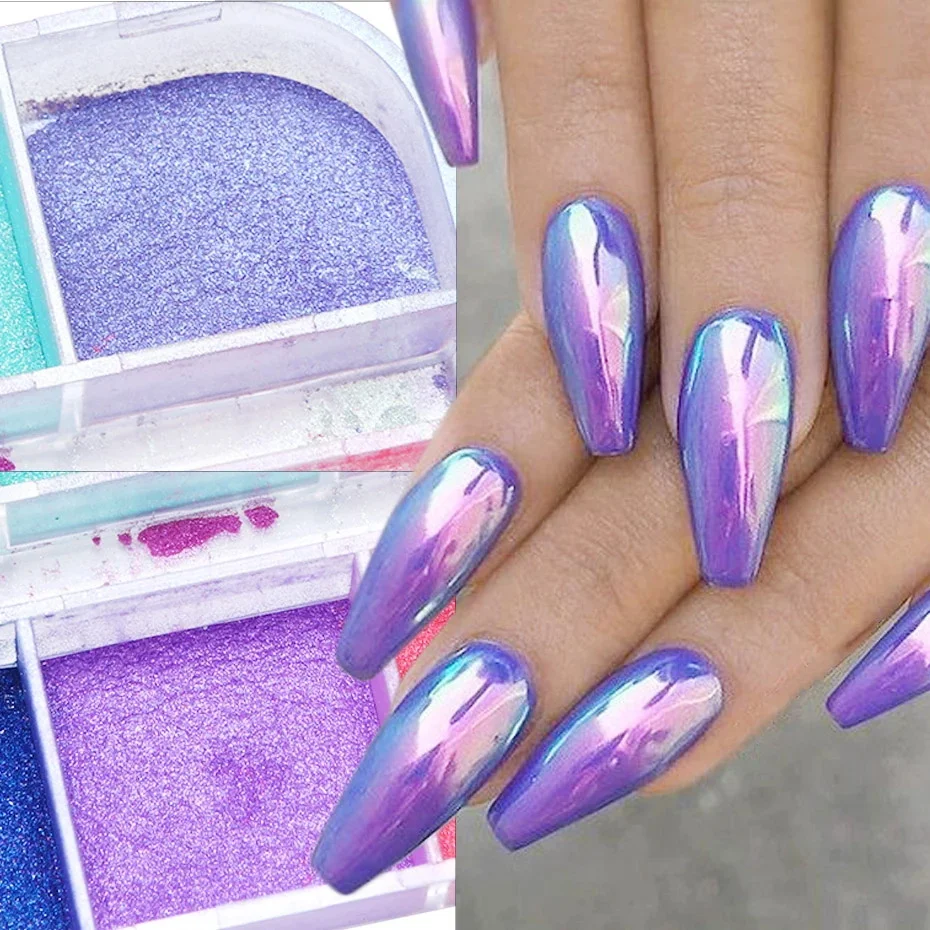 12grids/Box Glitter Magic Mirror Dust Powder Chameleon Aurora Nail Art Mirror Neon Chrome Fluorescent Effect Pigment Nail Decor